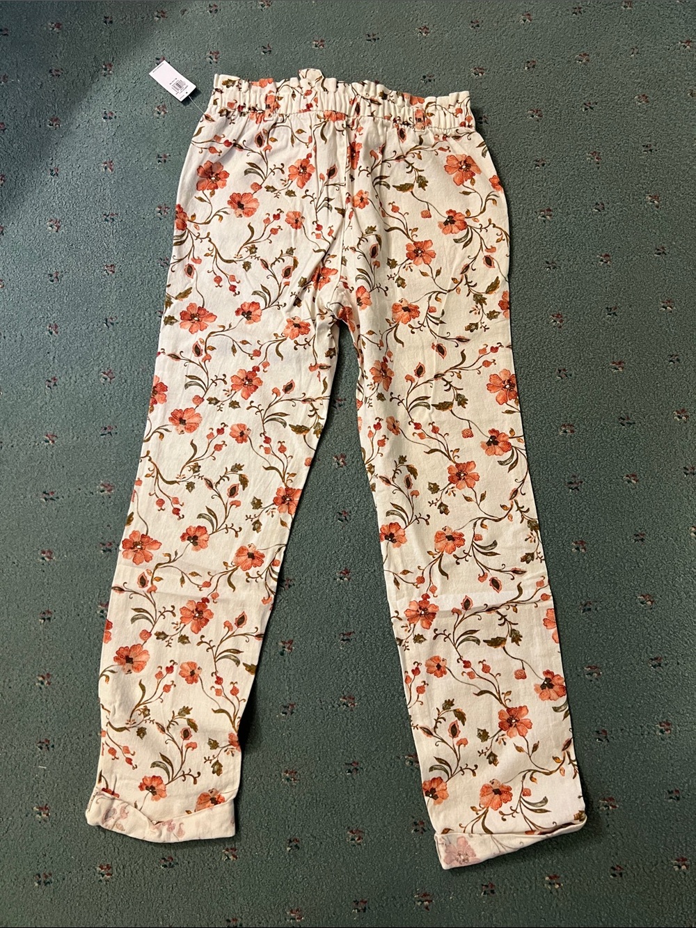 Old Navy Cream Floral Drawstring Pants with Coral Blooms - Picture 7 of 7